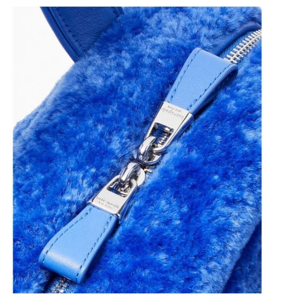 KATE SPADE NY Apres Chic faux-fur shearling small satchel crossbody bag -BLUE - Picture 14 of 16
